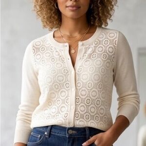 Banana Republic Ivory Lace Front Cardigan XS EUC